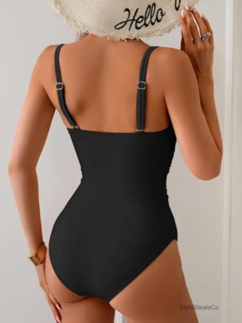 Tummy Control Ruched Monokini Cutout One Piece Swimsuit Bathing Suit - Picture 3 of 4